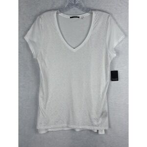 NWT‎ Tahari Women's White V Neck Short Sleeve T-Shirt L